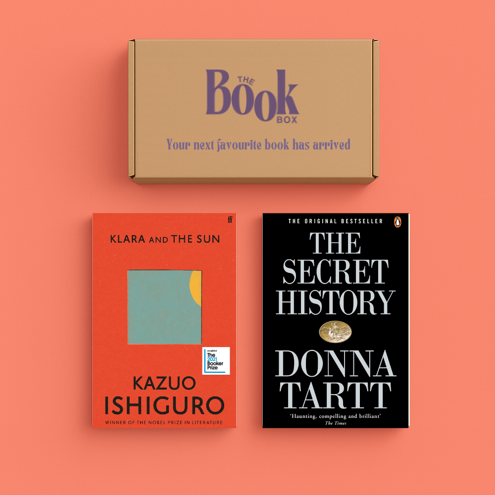 Personalised contemporary fiction book pair based on reader preferences, displayed on bright coral background with a 'Just For You' tag.