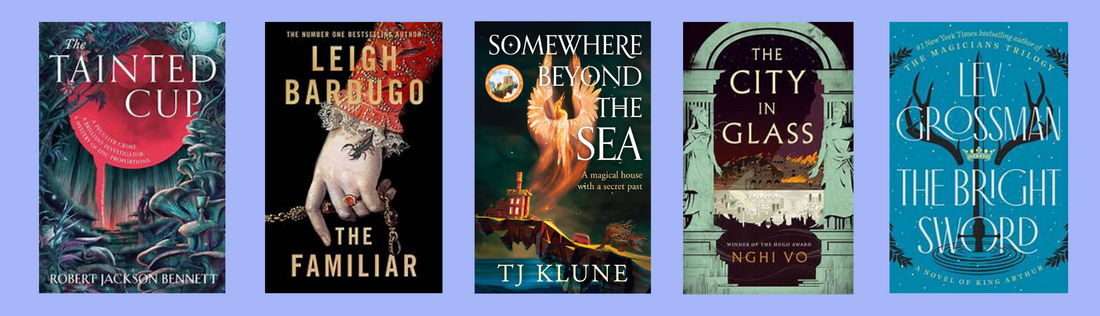 Fantasy books including: Tainted Cup, The Familiar, Somewhere Beyond The Sea, The City In Glass
